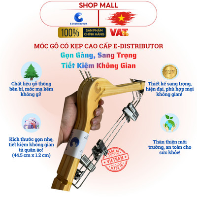 [HỎA TỐC] Combo móc gỗ quần áo có kẹp E-Distributor cao cấp - Tiện lợi, sang trọng - Chính hãng 100%