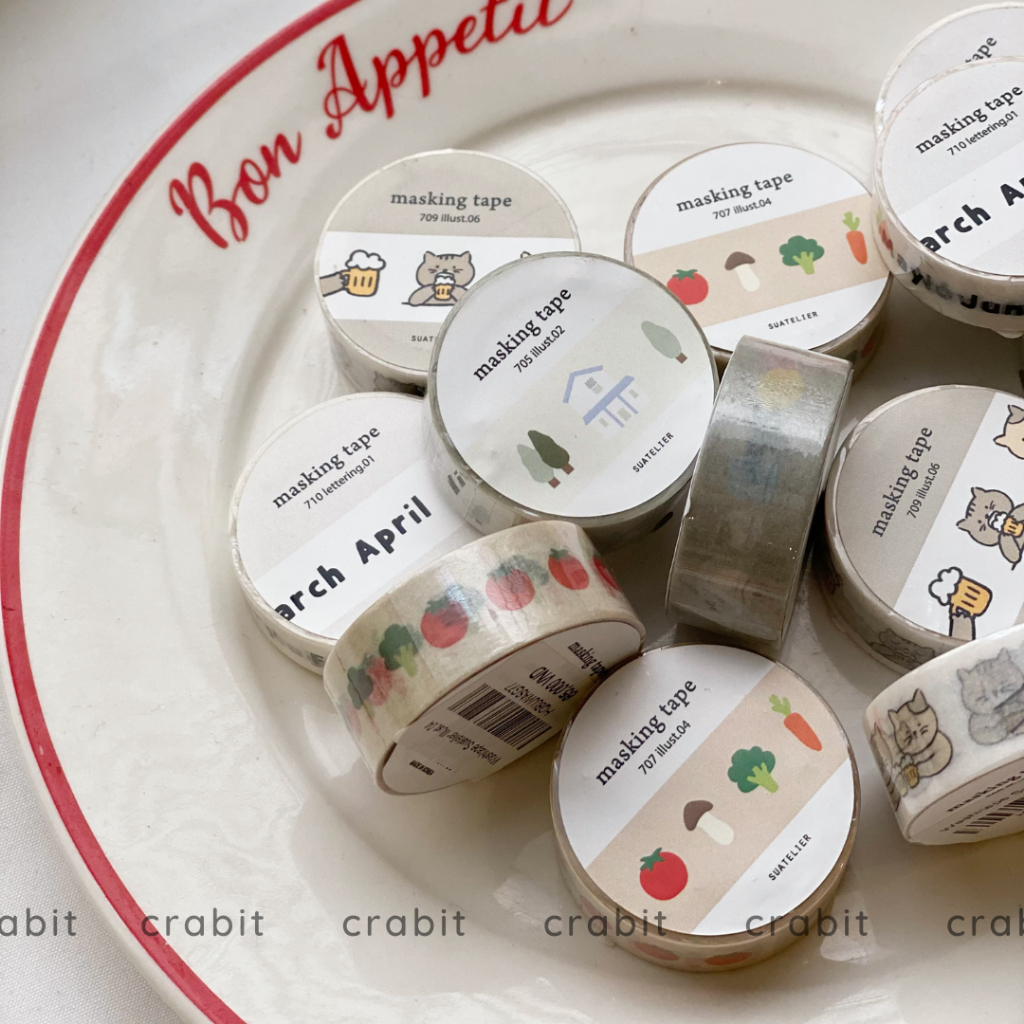 Cuộn sticker washi tape Suatelier dùng trang trí sổ tay tập học sinh đồ trang trí sổ Crabit