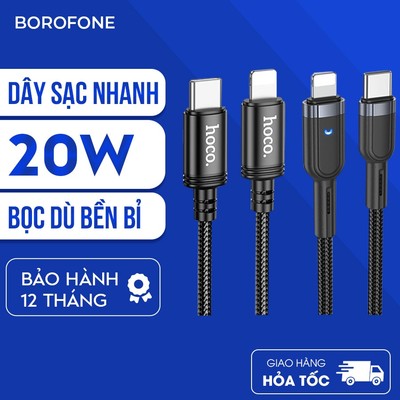 Dây sạc Hoco X89 20W Type-C to iP dành cho iphone, hỗ trợ dòng sạc 5V 2.4A dây bọc dù chống đứt gãy H-UPF01-GO