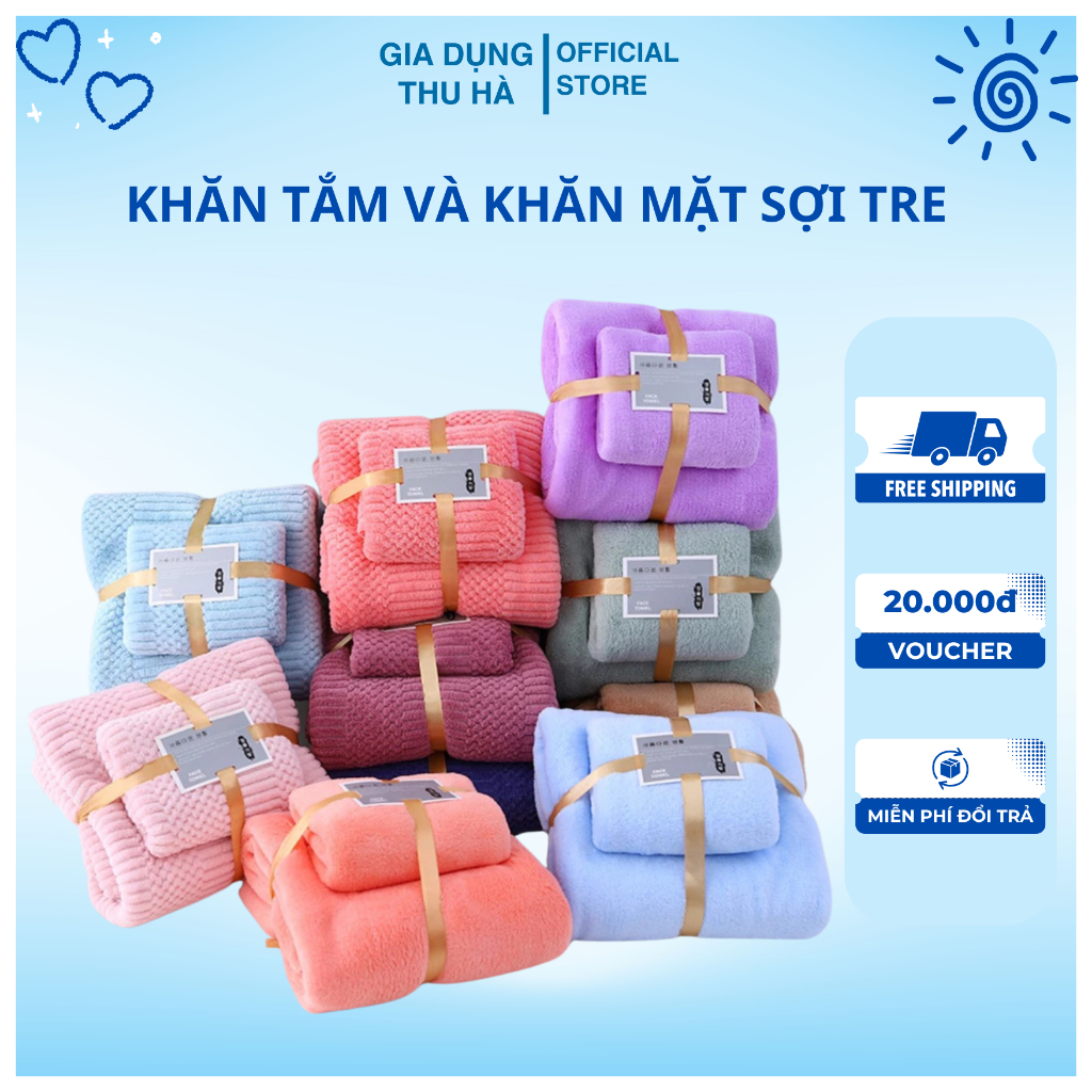 Set 2 khăn mặt và khăn tắm sợi tre