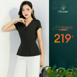 Áo peplum tay liền cổ V phối ren HeraDG thiết kế trên chất liệu Tuytsi cao cấp mềm mại thoáng mát SAKBC2054