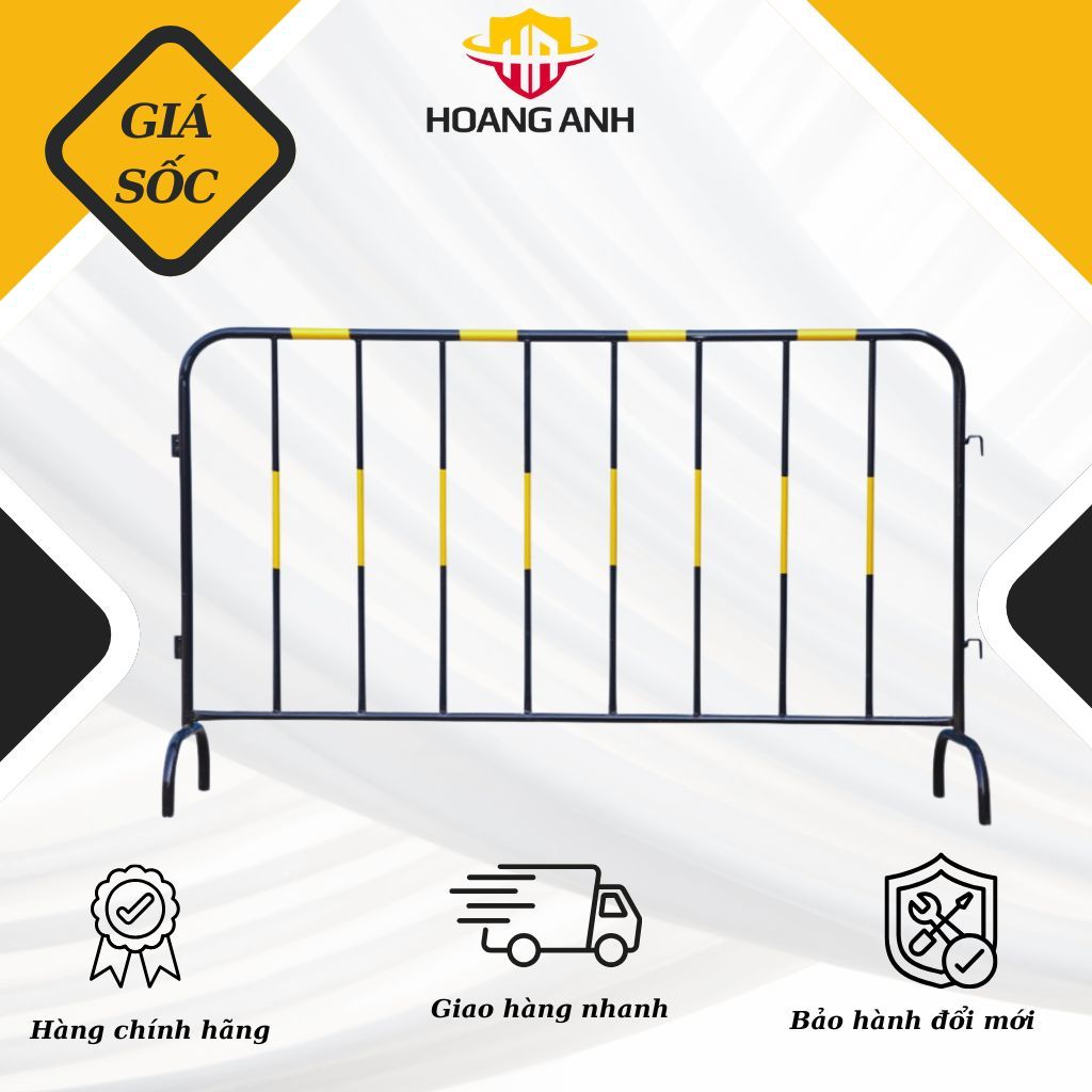 Hàng rào di động thép,thép không gỉ 1mx1m5 DPC-MK-11 màu vàng đen B39, di chuyển linh hoạt.