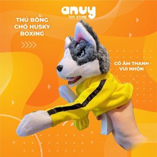 Chó husky đấm bóc boxing phát âm thanh vui nhộn con rối thú nhồi bông giải trí