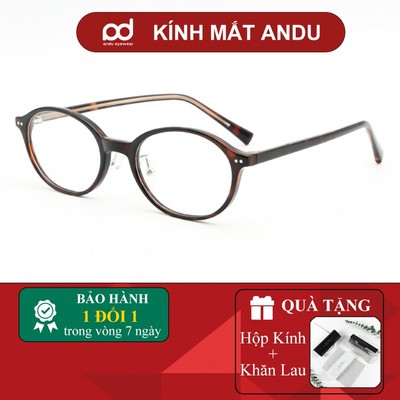Kính cận nam nữ AnDu chất liệu nhựa cốt kim loại mắt oval giả cận thời trang phong cách Y2K 61AD10