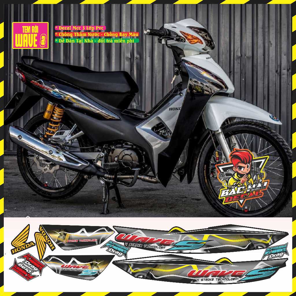 Tem Rời Wave S110 2017 - 2025 Tem Chế Wave Đen Trắng Decal 3 lớp Chất Lượng