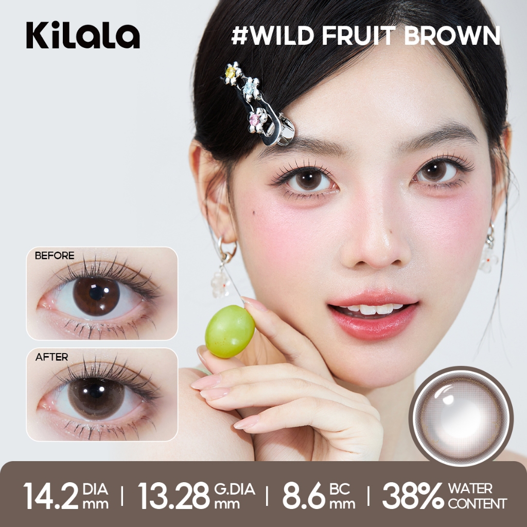 1 Cặp Kính áp tròng Kilala màu nâu Lychee Grey/Berry Purple/Pearly Grey DIA cận 6 tháng có độ (0-7)