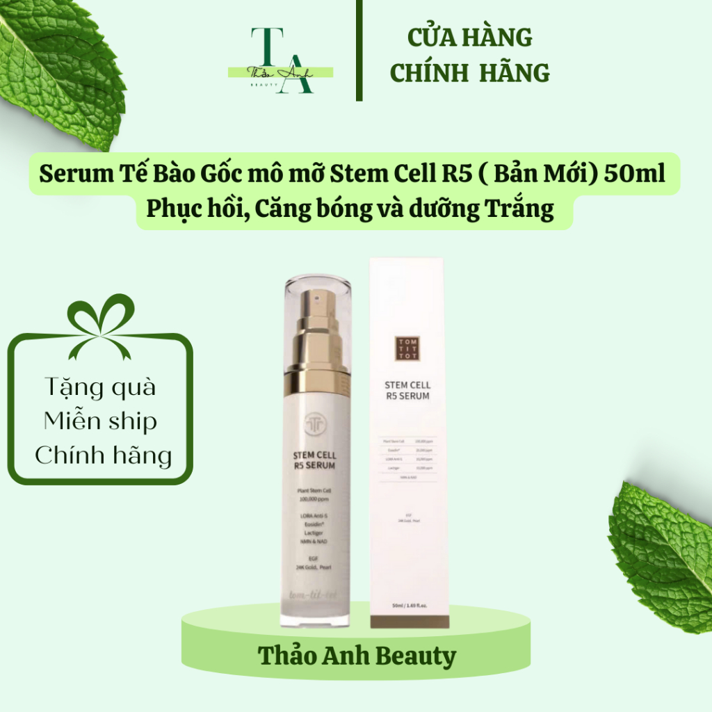 Serum Tế Bào Gốc mô mỡ Stem Cell R5 ( Bản Mới) 50ml Phục hồi, Căng bóng và dưỡng Trắng