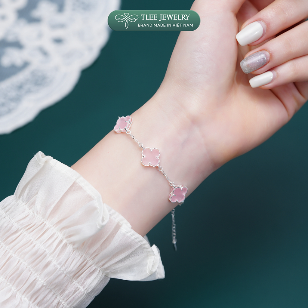 Lắc tay bạc nữ TLEE năm charm hoa cỏ bốn lá đơn sắc sang trọng đá 10mm TLEEJEWELRY LT0409 | BigBuy360 - bigbuy360.vn
