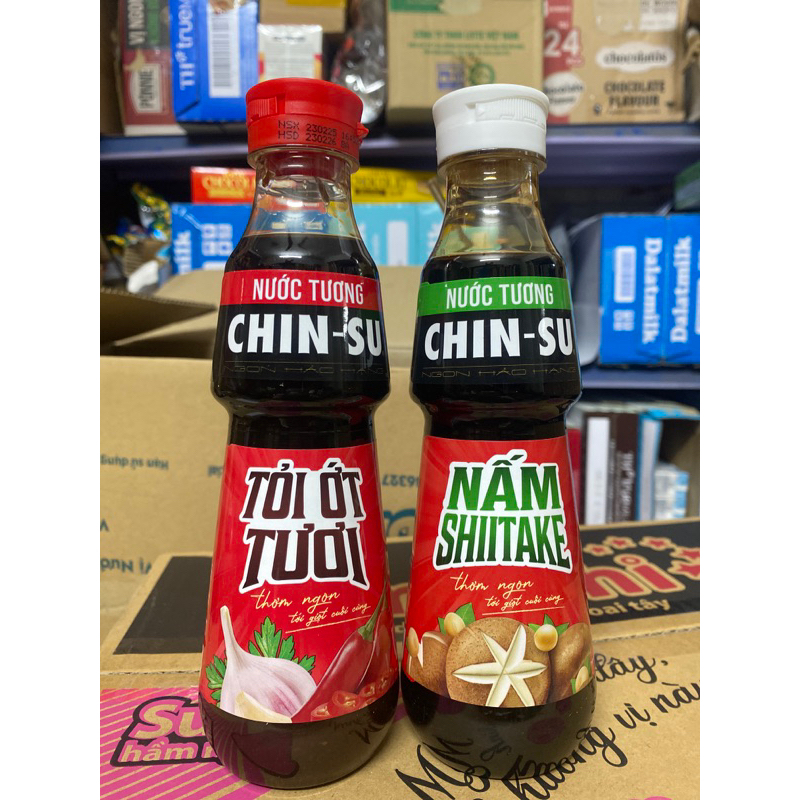 Nước Tương Chinsu Nấm Shiitake/Tỏi Ớt Tươi Chai 330ml
