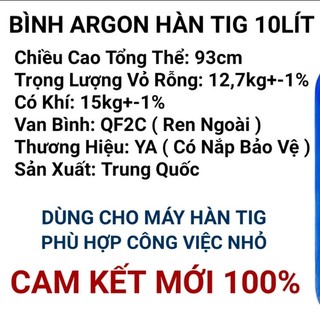 Hàn Tig Argon bình 8Lít_10Lít_15Lít công việc nhỏ, ít sử dụng, dùng cho máy hàn Tig Argon