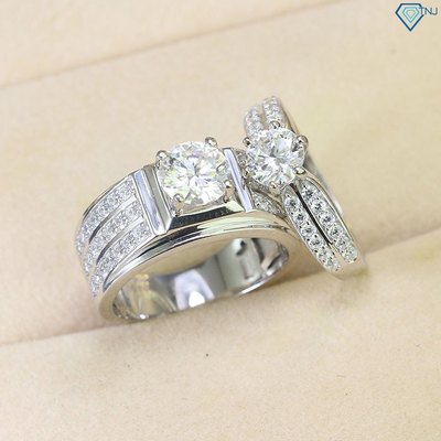 Nhẫn đôi bạc thật Moissanite xi bạch kim kèm thẻ tra cứu sang trọng cao cấp NDM0018 - Trang Sức TNJ