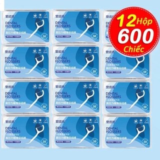 Combo 12 Hộp 600 Chiếc Tăm Chỉ Nha Khoa Xỉa Răng, Vệ Sinh Sạch Sẽ Kẽ Răng Chân Nướu Chăm Sóc Răng Miệng