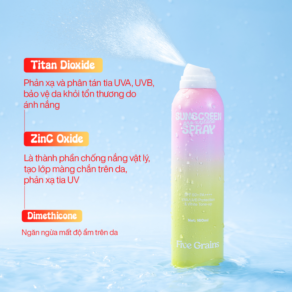 Xịt chống nắng Five Grains nâng tone Pro-Xylane