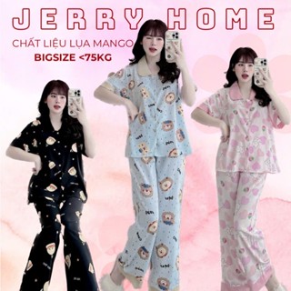 Đồ Bộ Bigsize 60-75kg, Pijama Tay Ngắn Quần Dài Cổ Sen Chất Liệu Lụa Mango - Jerry Home