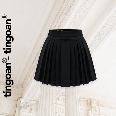 TINGOAN® - Chân váy xếp ly đen phối ren và nơ eo có quần trong CARAMEL SKIRT/BL