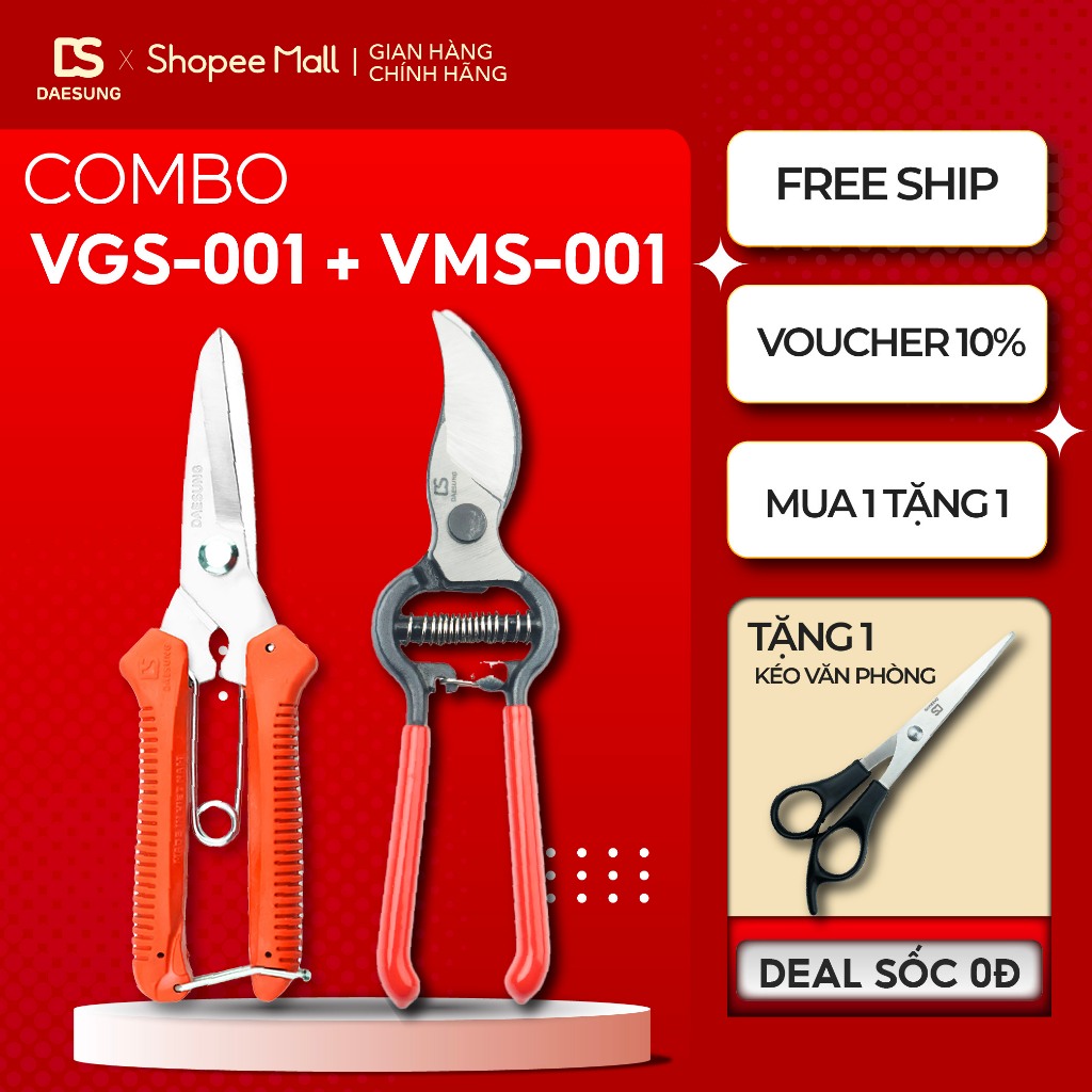 Combo kéo cắt cành DS VGS-001,kéo tỉa cành và Kéo đa năng VMS-001 làm từ thép Nhật- BH 5 Năm