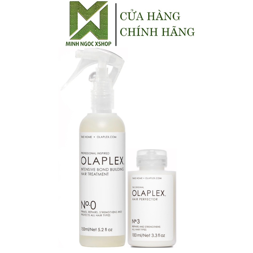 Combo phục hồi liên kết tóc tại nhà Olaplex NO0 155ML + NO3 100ML, cho tóc tẩy yếu, hư tổn