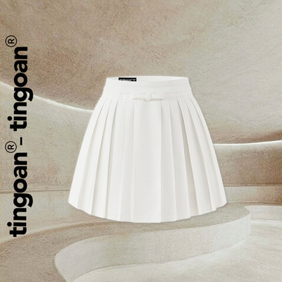 TINGOAN® - Chân váy xếp ly trắng phối ren và nơ eo có quần trong CARAMEL SKIRT/WH