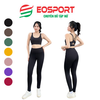Bộ Tập Gym Yoga Erobic Nữ Áo Bra Croptop Đan Dây Sau Lưng Quần Legging Thun Co Giãn Kèm Mút-(D40)