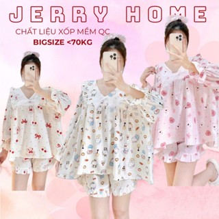 Đồ Bộ 50-70kg, Pijama, Đồ Ngủ Tiểu Thư Babydoll Tay Dài Quần Đùi Chất Liệu Xốp Mềm Jerry Home