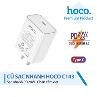 Củ sạc nhanh PD20W Hoco C143 1 cổng Type-C chân dẹt hỗ trợ QC3.0