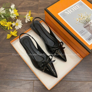 Sục bệt nữ mũi nhọn đính nơ da bóng kính hàng cao cấp full hộp ( PH09 )