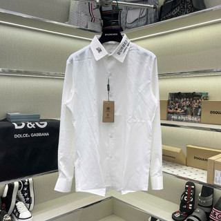 Áo sơ mi trắng nam nữ dài tay PB lụa nến thân trơn phối cổ thêu chữ logo ngựa hai bên basic SM199P