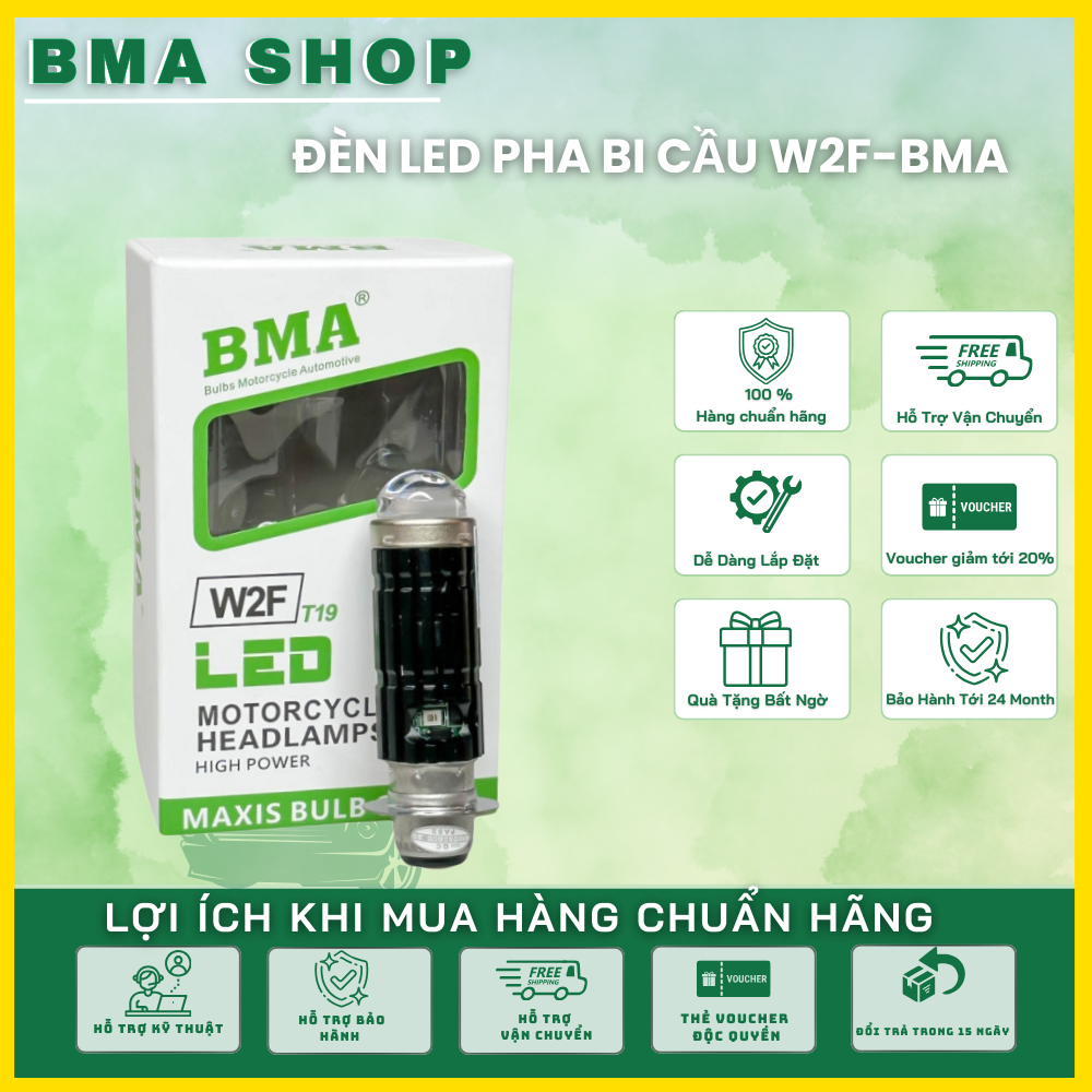 [Hàng Chuẩn BMA] Đèn Pha Bi Cầu W2F 30W Chân Bóng M5 Cos Trắng Pha Vàng Lắp Dream, Wave Nhỏ, Fu1,..