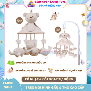 Đồ chơi treo nôi cũi cotton xoay tự động có nhạc kích thích thính giác và thị giác cho bé