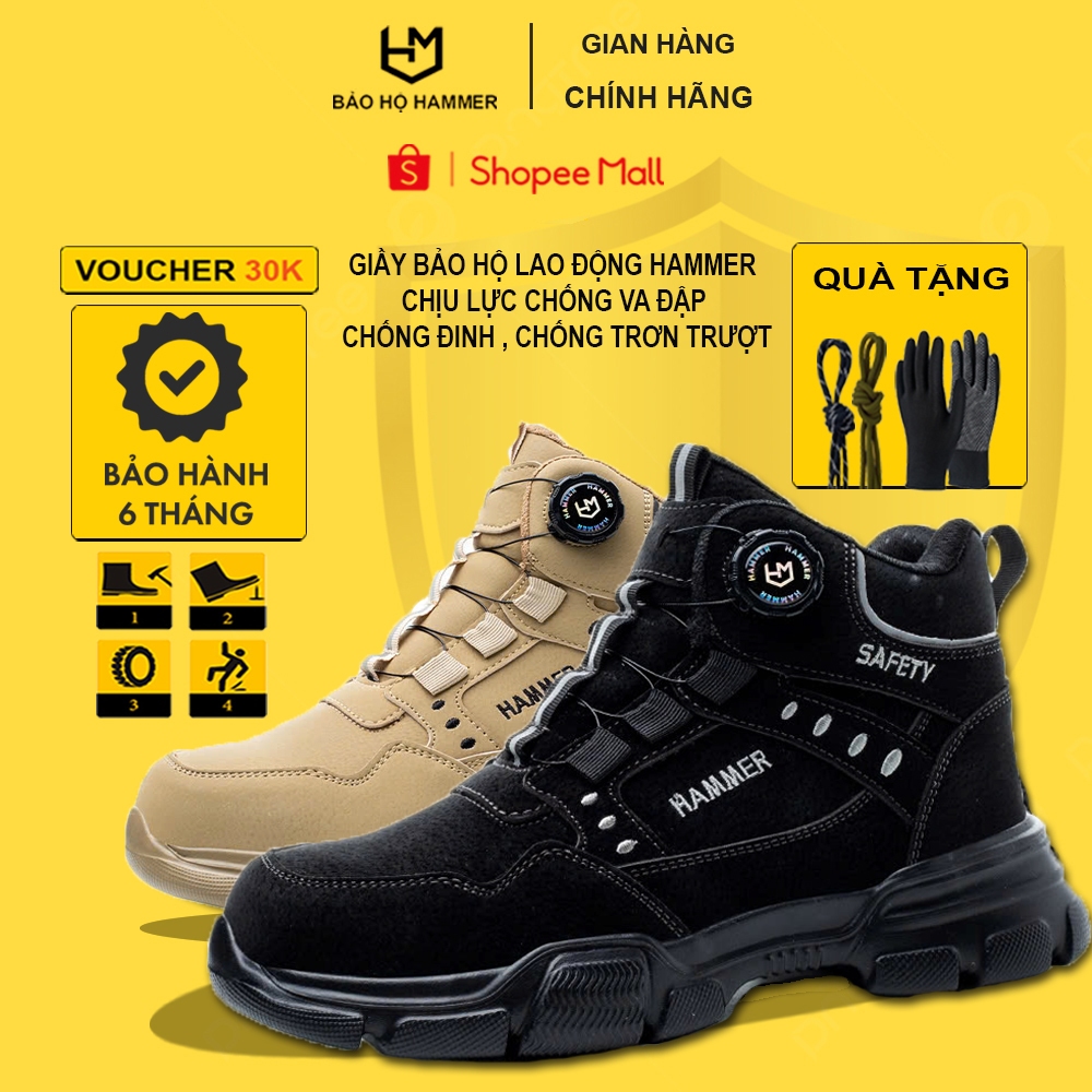 Giầy Bảo Hộ Lao Động Hammer Air / Cổ Cao / Nút Vặn Tiện Lợi / Chống Va Đập / Chống Đinh / Chống Trơn Trượt / Chống Nước