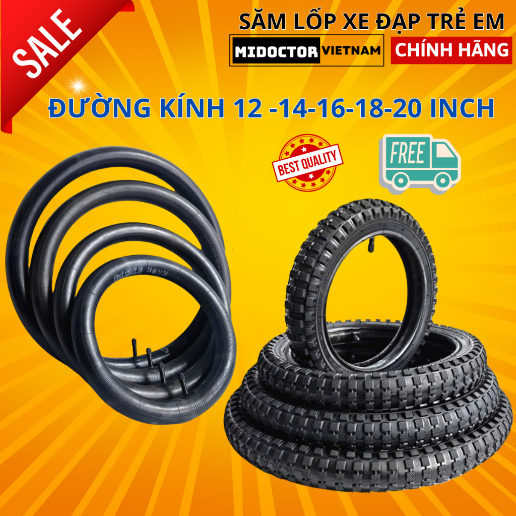 Săm Lốp Xe Đạp Trẻ Em Chọn Size 12 14 16 18 20 inch Cao Su Tự Nhiên 1.75 2.125 2.4 inch Xăm miDoctor