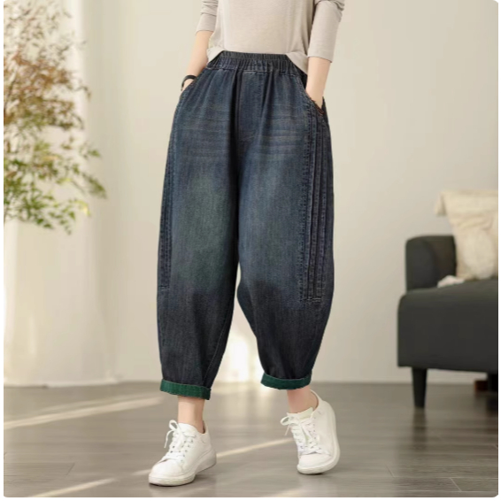 B187 Quần bò bigsize dáng lửng gập gấu phong cách trẻ trung