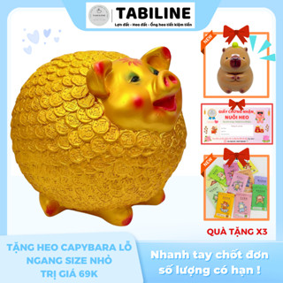 Heo đất ống tiết kiệm tiền lỗ ngang nhím đồng tiền vàng đồng size to LD30 - TABILINE