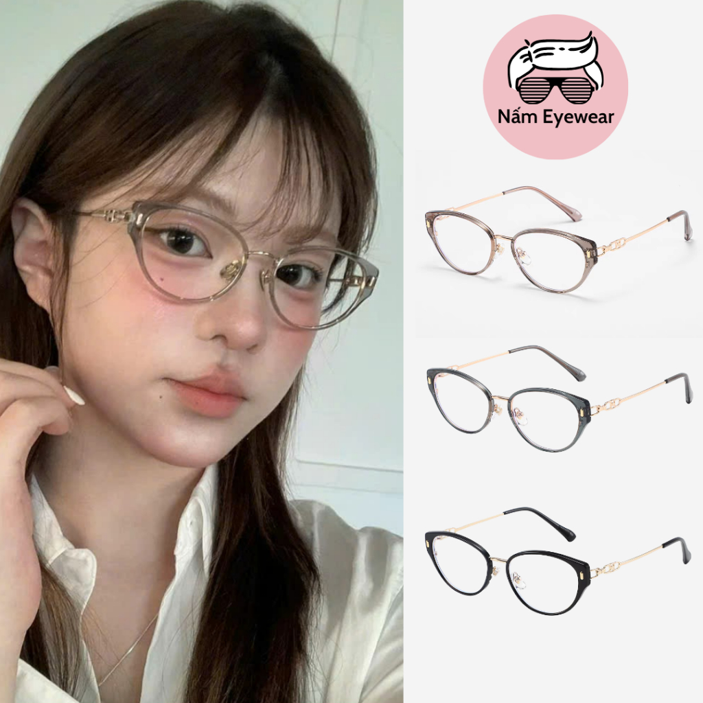 Gọng kính mắt mèo cao cấp chuyên lắp cận lọc ánh sáng xanh Nấm Eyewear S12008