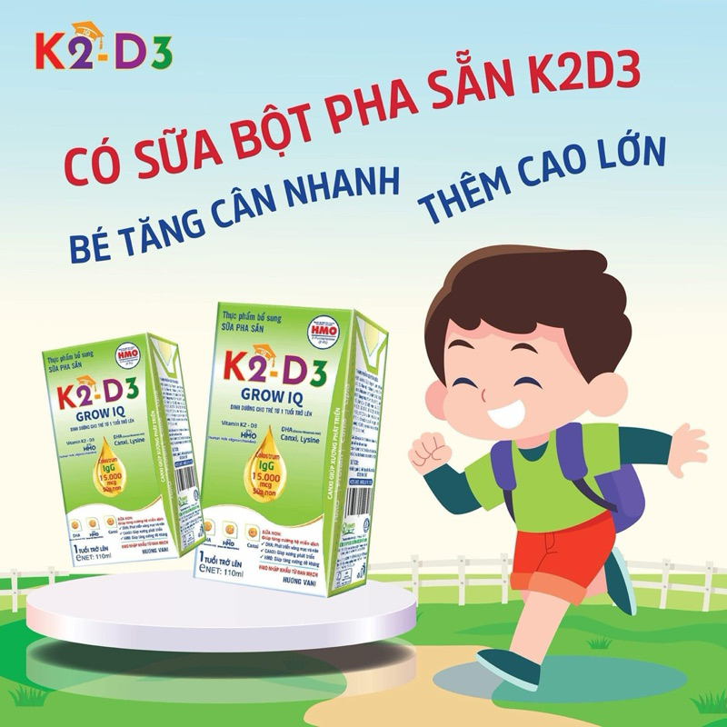 Sữa bột pha sẵn K2D3: phát triển trí tuệ tầm vóc , hỗ trợ làm chắc xương,hỗ trợ sức khỏe miễn dịch