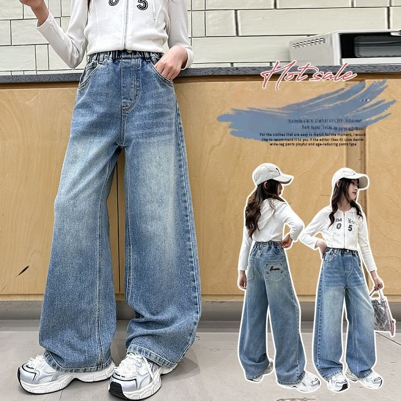 Quần Bò Ống Suông Quần Jean Ống Rộng Thời Trang Cho Các Bé Gái Cao Dưới 1m7  - Babimama - J108