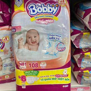 Miếng lót sơ sinh Bobby Newborn 1-108 miếng (tặng thêm 6 miếng sai NB Tã Quần Mở 1 Bên)