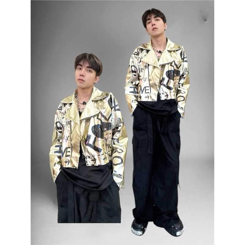 Áo khoác croptop gold custom KELSHOP