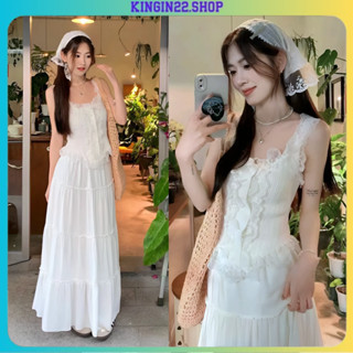 Set Đồ Nữ - Áo 2 Dây Croptop Đính Viền Ren Phối Với Chân Váy Maxi Cho Các Nàng Diện Đi Biển, Đi Chơi Kingin22 G195