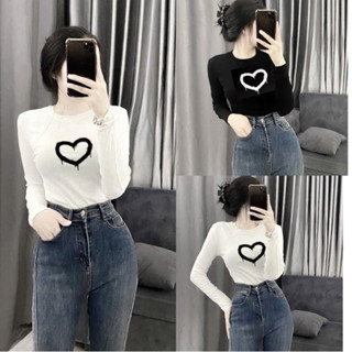 ÁO THUN CỔ TROND TAY DÀI SIÊU SANG IN TRÁI TIM NHỎ GIỌT HP TIMGIOT