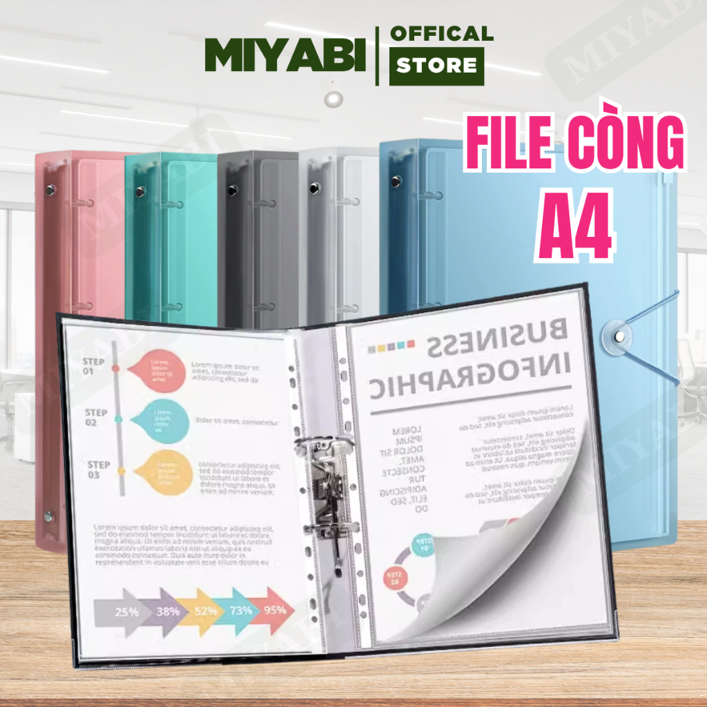 Bìa còng a4 file lá đựng tài liệu văn phòng phẩm , túi đựng tài liệu a4 bia hồ sơ kẹp giấy - MIYABI