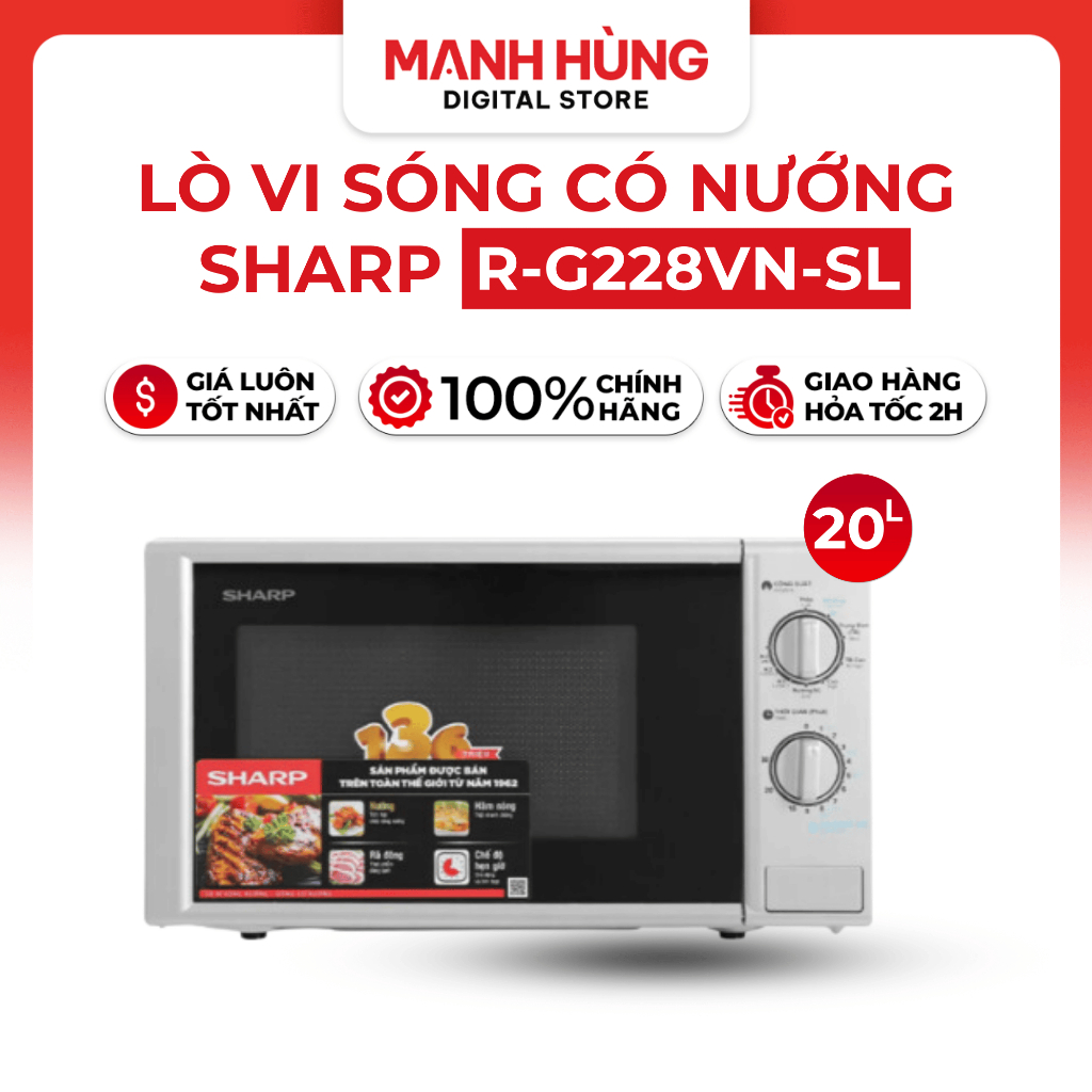 Lò vi sóng Sharp có nướng 20 lít R-G228VN-SL - Hàng chính hãng - Bảo hành 12 tháng