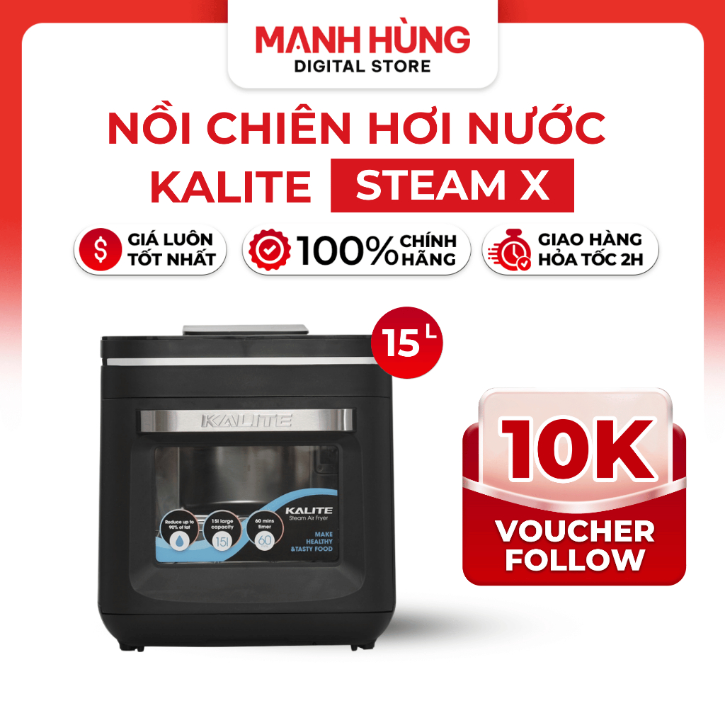 Nồi Chiên Không Dầu Hơi Nước Kalite Steam X - Dung tích 15 lít - Đa chức năng - Bảo hành 24 tháng