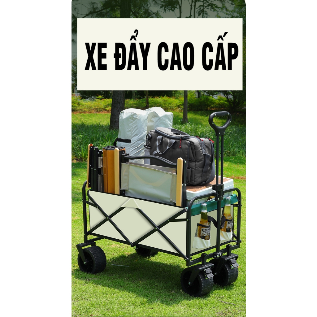 Xe đẩy hàng gấp gọn có bánh xe lớn và hai ngăn