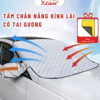 Tấm che nắng kính lái ô tô XCHAT có tai gương cửa chất dày 4 lớp chống nóng, bảo vệ kính lái nội thất xe