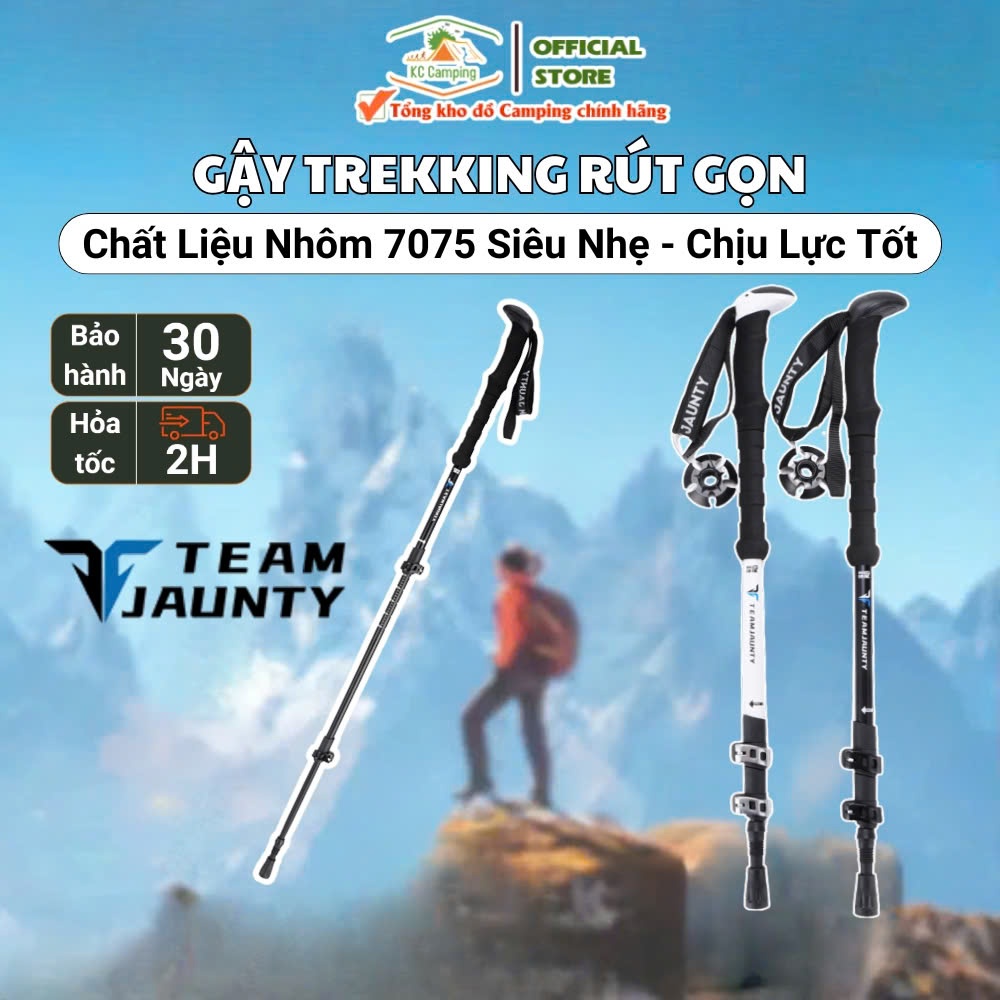 Gậy Leo Núi Cao Cấp Chính Hãng Team Jaunty, Gậy Trekking Chống Trơn Trượt, Leo Núi Dã Ngoại