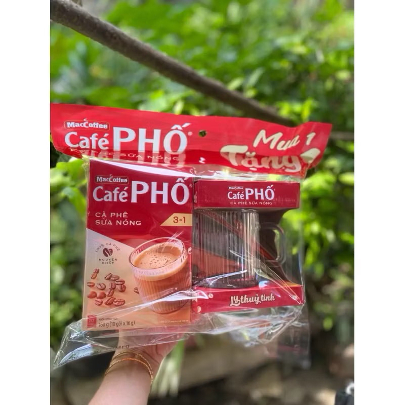 Maccoffee Cafe Phố cafe sữa nóng tặng ly thủy tinh, Hộp 10 gói