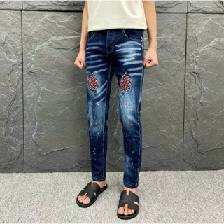  Quần Jean nam Xanh 4 Cúc Vẩy Sơn Thêu Hoạ Tiết Rắn Đỏ Mẫu Mới Boy Phố Thời Trang Trẻ Trung Sang Trọng 