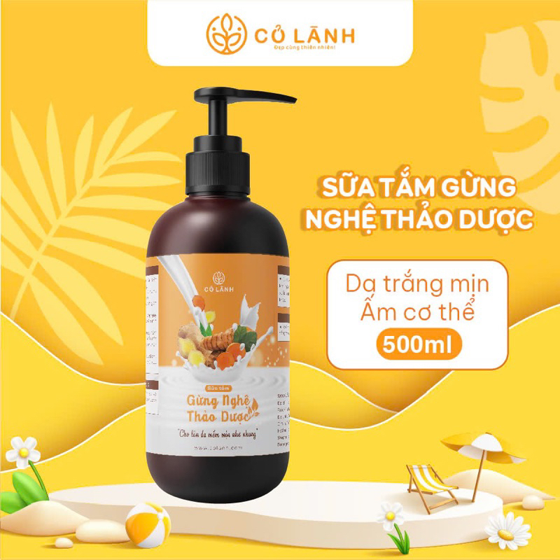 Sữa tắm gừng nghệ thảo dược Cỏ Lành 450ml - giúp dưỡng trắng, xóa thâm, giữ ấm cơ thể