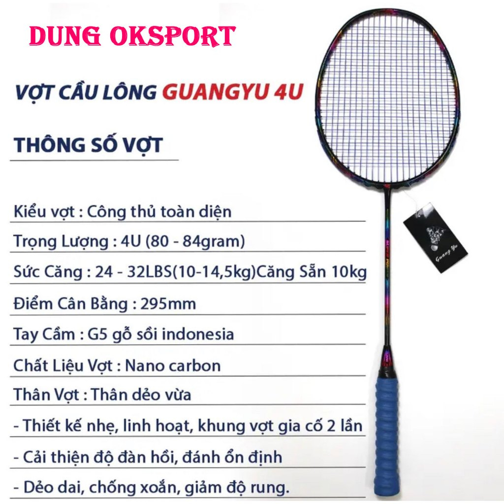 Vợt Cầu Lông  Guang Yu 4U Full Chính Hãng Khung Cacbon Trợ Lực Căng sẵn 10kg max 13kg Kèm phụ kiện